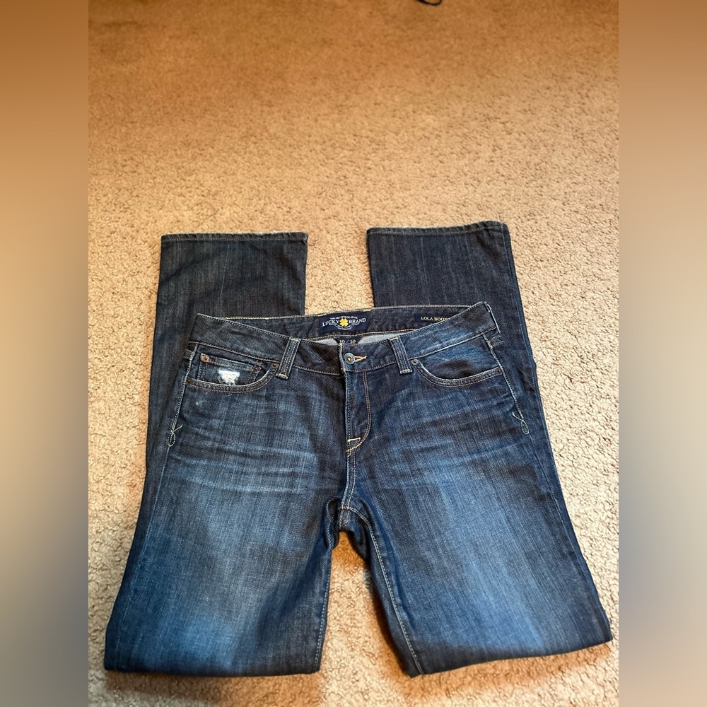 Lucky Brand Jeans Women 10/30 Blue Distressed Lola Boot Cut Western Stretch Deni - Picture 2 of 16